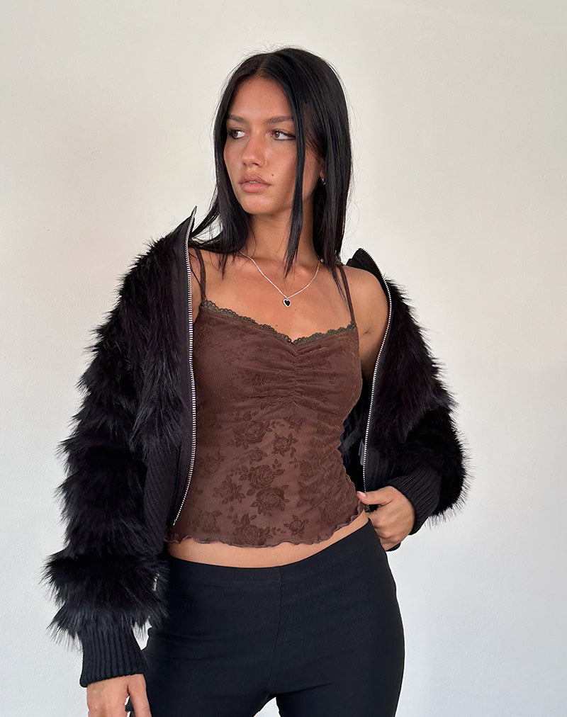 Camiseta Noira Cami Top en Rosa Romántica Flock Marrón