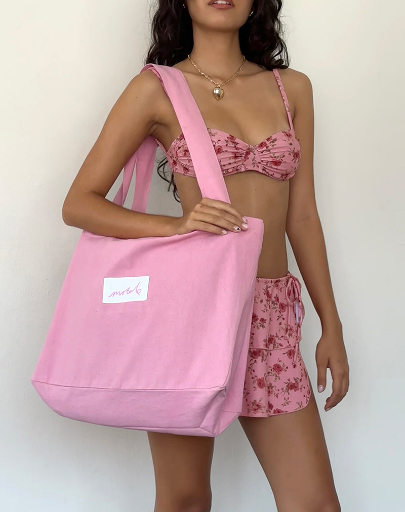 Imagen de Nola Tote Bag en Rosa Flamingo con Bordado Motel Love