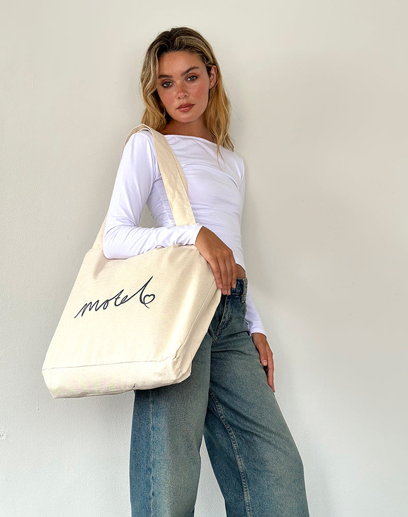 Totebag Nola en blanco roto con estampado Motel
