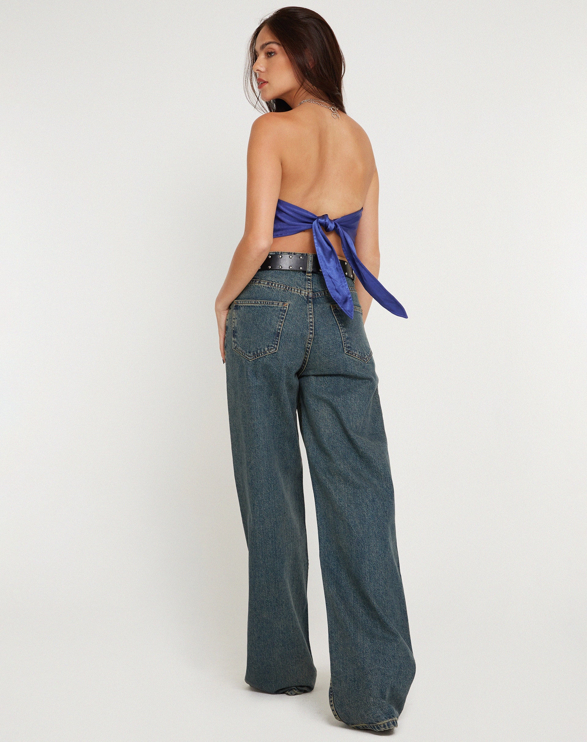 Imagen de Nolda Bandeau Crop Top de satén Spectrum Azul