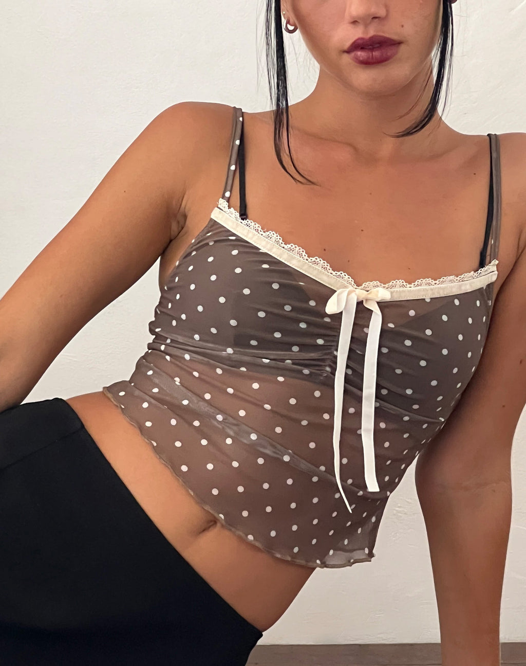 Cami Top Norde en Polka Marrón y Blanco