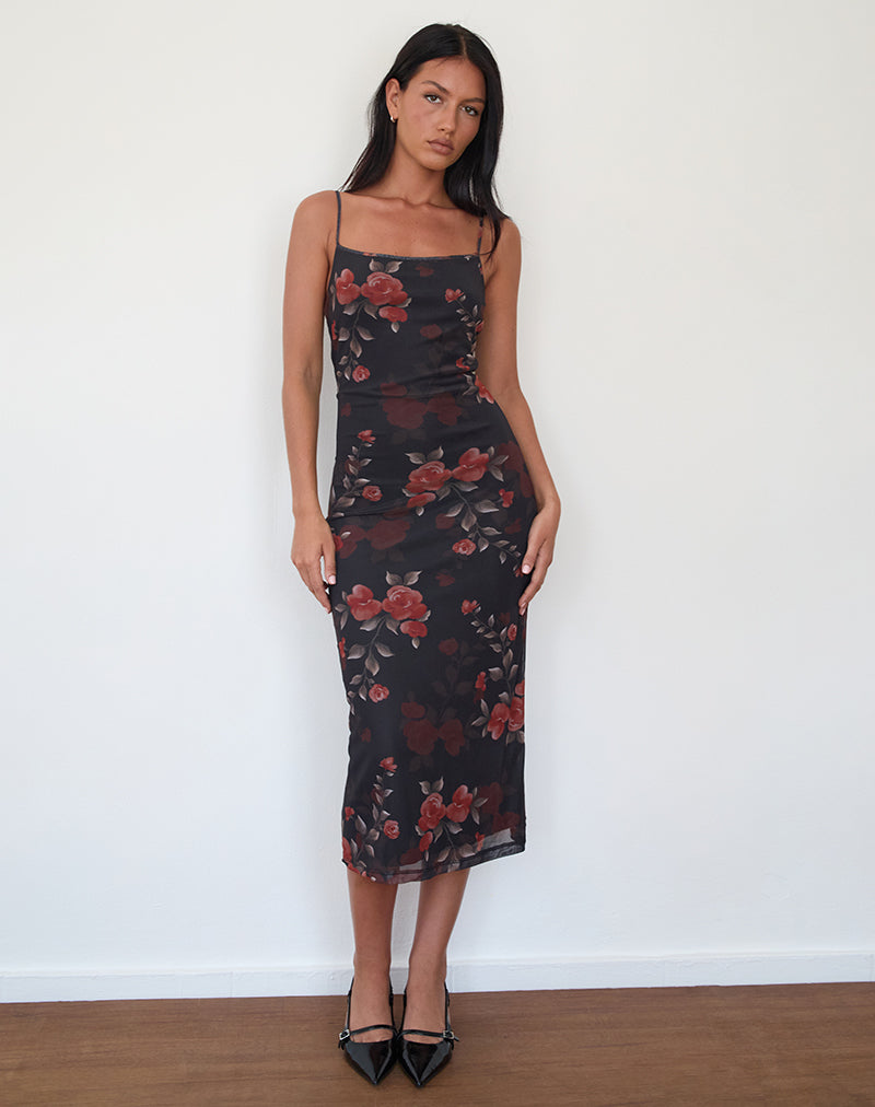 Imagen de Nori Midi Dress in Watercolour Rose Negro