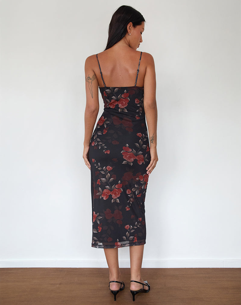 Imagen de Nori Midi Dress in Watercolour Rose Negro