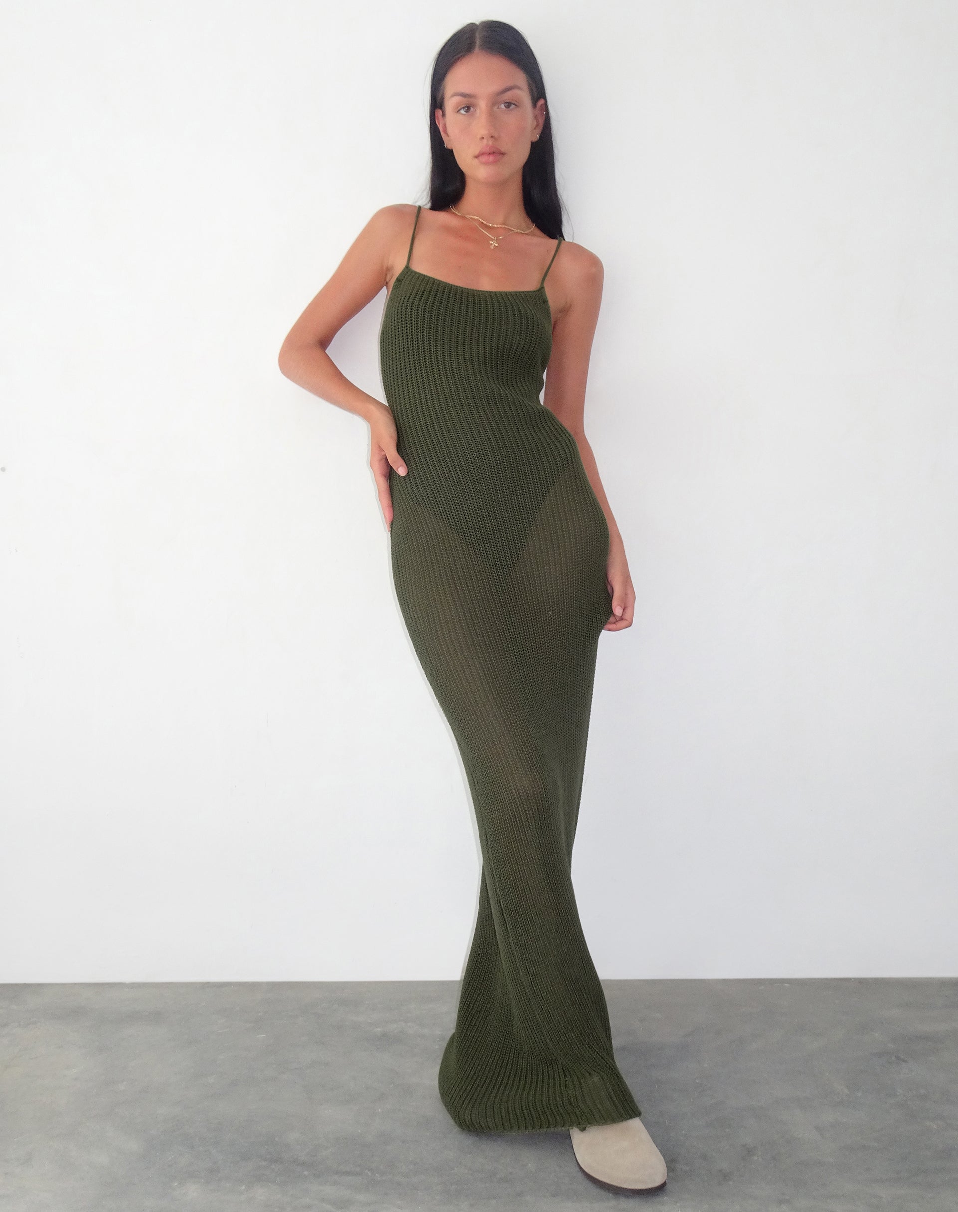 Imagen de Norila Maxi Vestido de Punto en Oliva