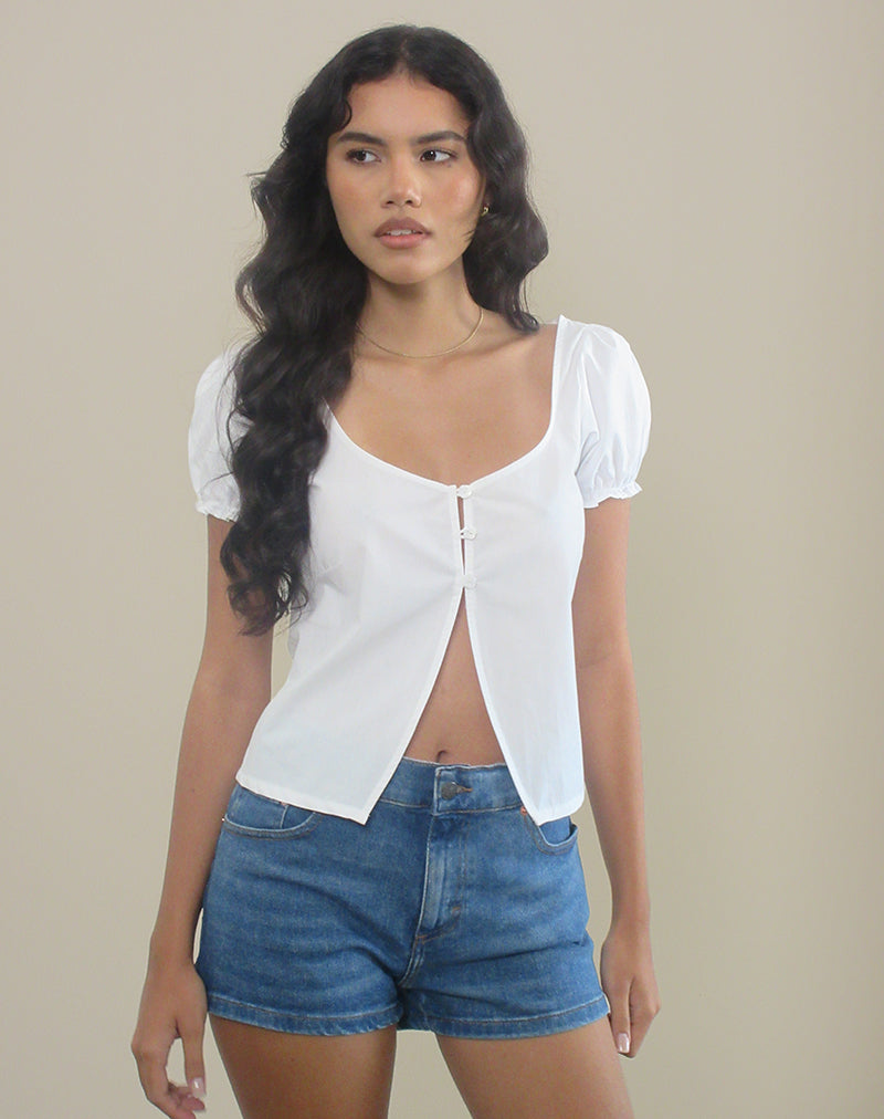 Imagen de Norya Top de popelina blanco con mangas abullonadas