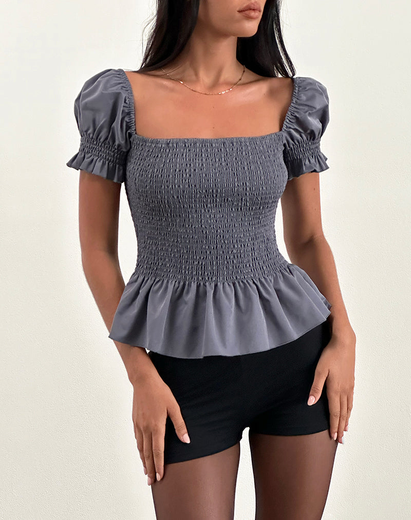 Imagen de Notina Top con mangas abullonadas en gris fruncido