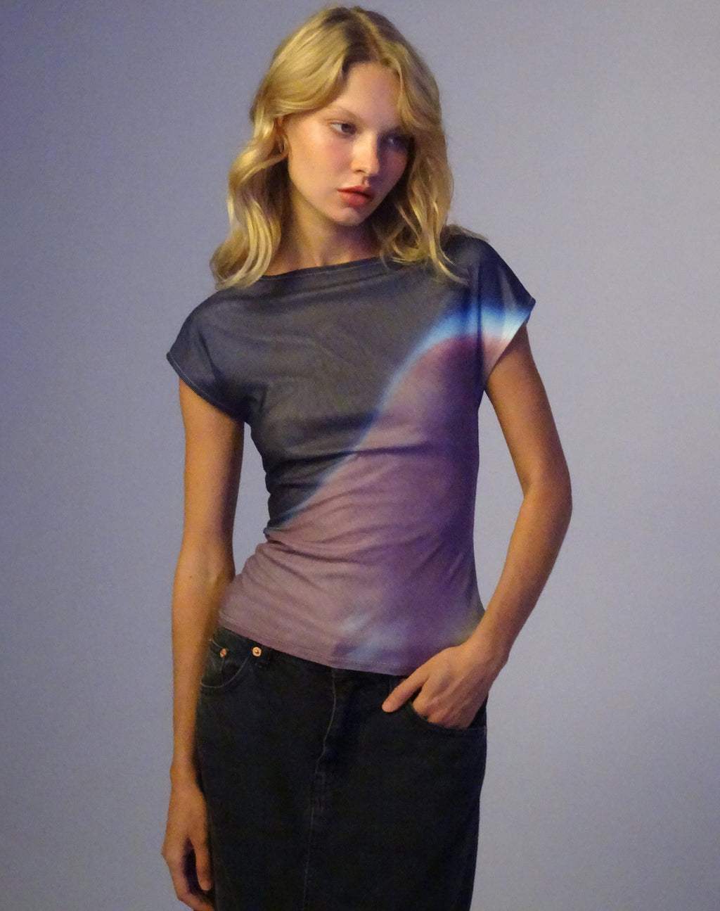 Top Nova en malla rosa con estampado Digi Gradient