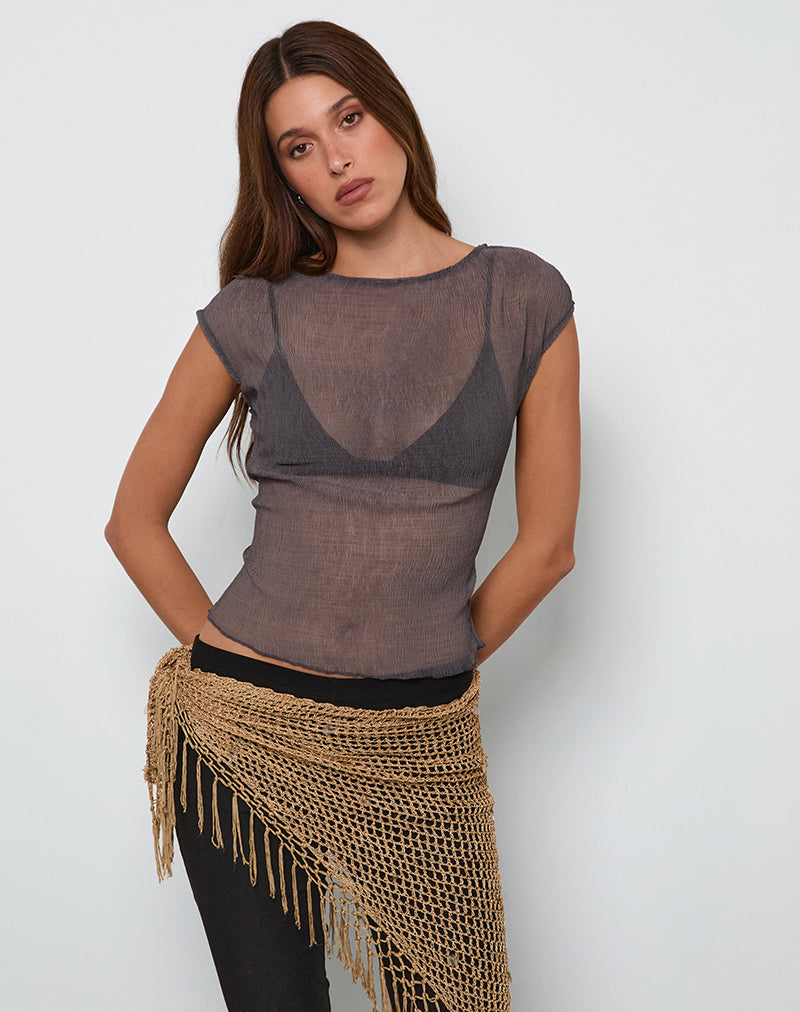 Top Nova de gasa arrugada gris