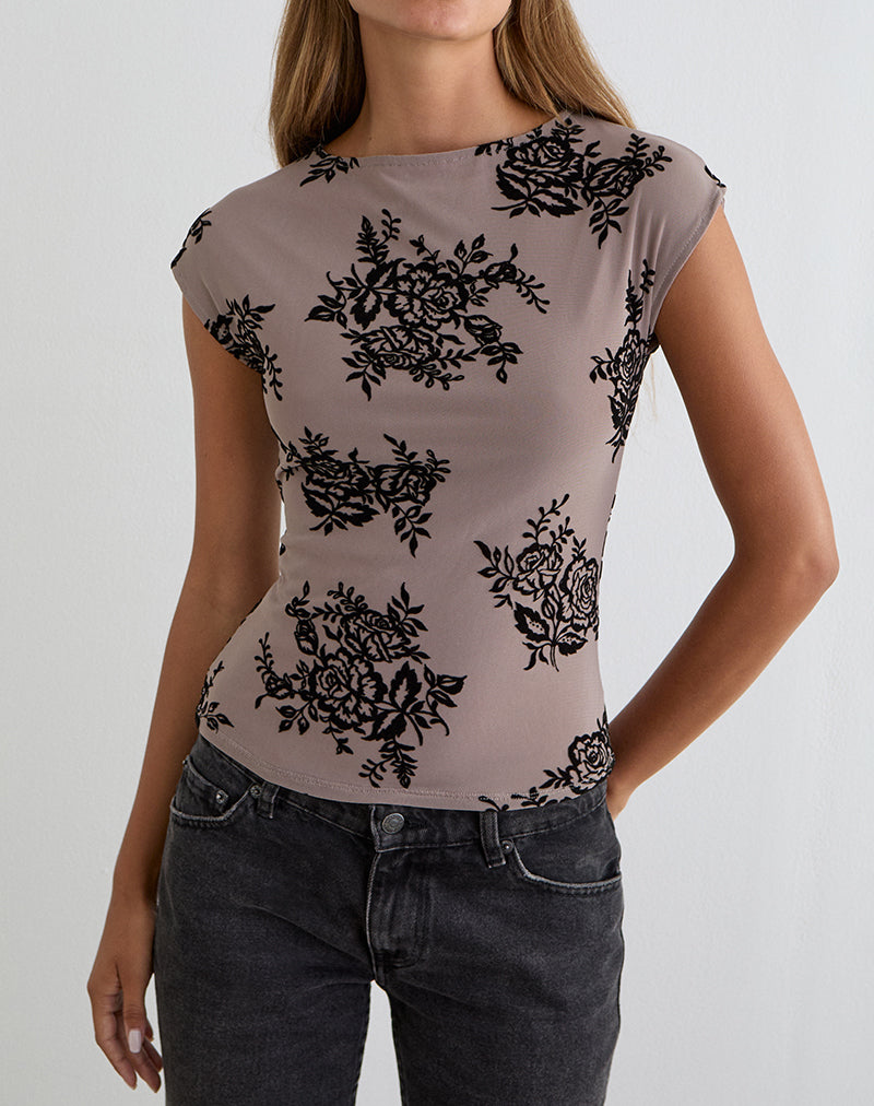 Imagen de Nova Top en gris topo con estampado floral llamativo