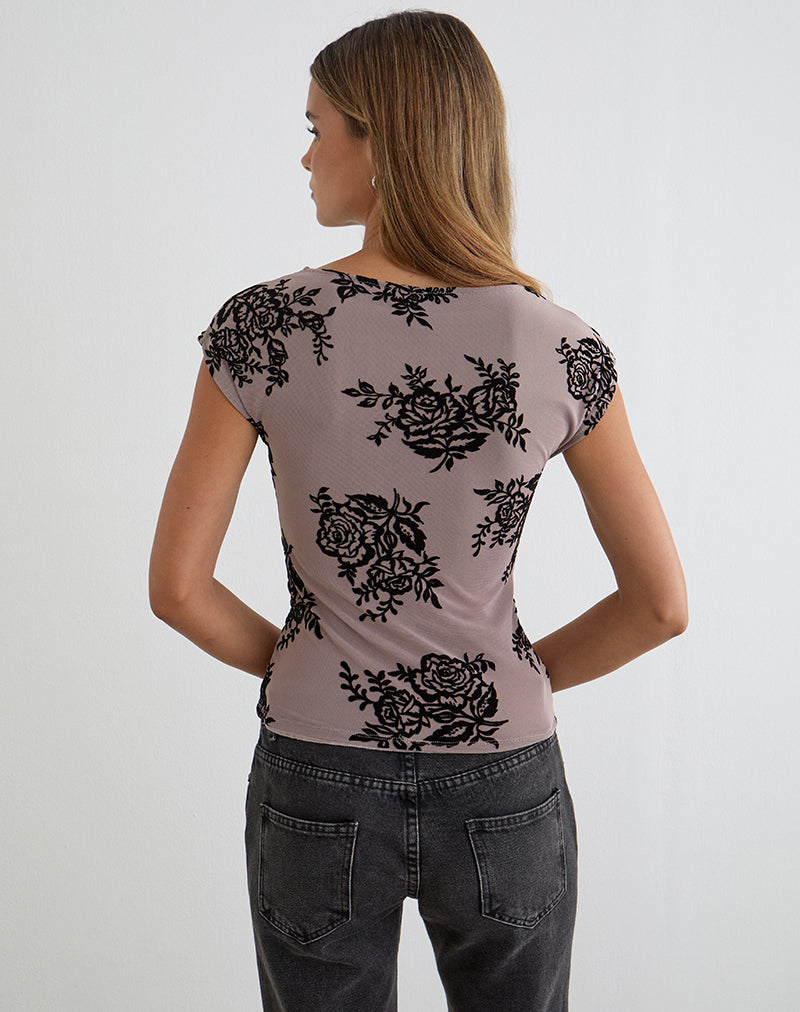 Imagen de Nova Top en gris topo con estampado floral llamativo