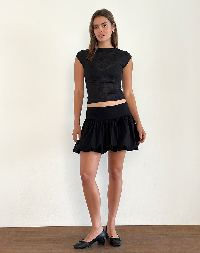Imagen de Nova Top en malla de flores Negro