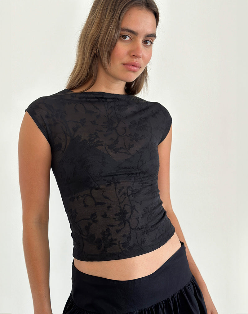 Imagen de Nova Top en malla de flores Negro
