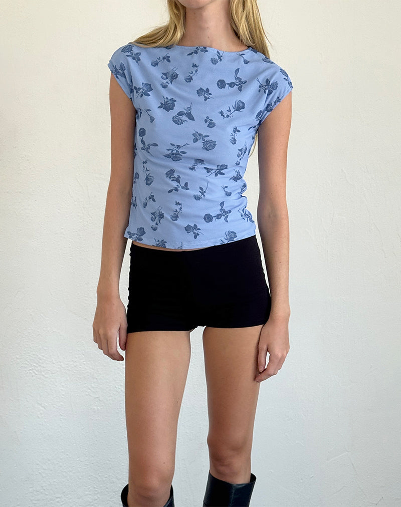 imagen de Nova Top en malla floral azul tinta