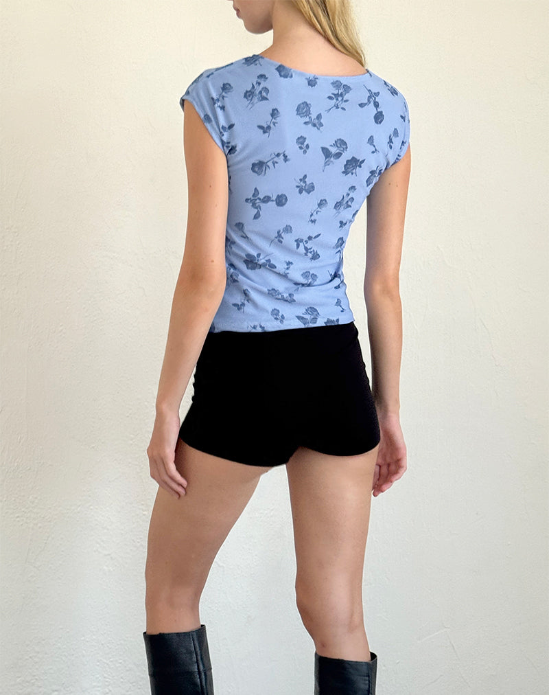 imagen de Nova Top en malla floral azul tinta