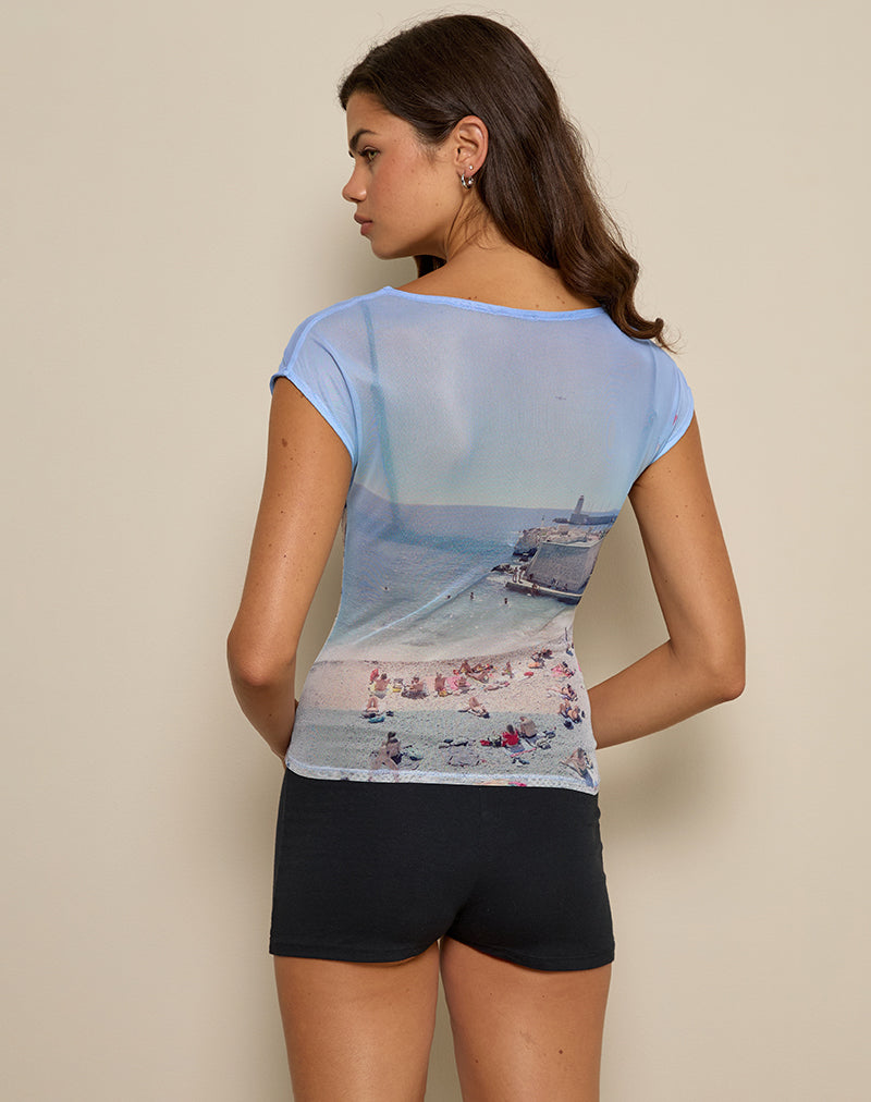 Imagen de Nova Top de malla estampada Cote D'Azur Azul Gráfico