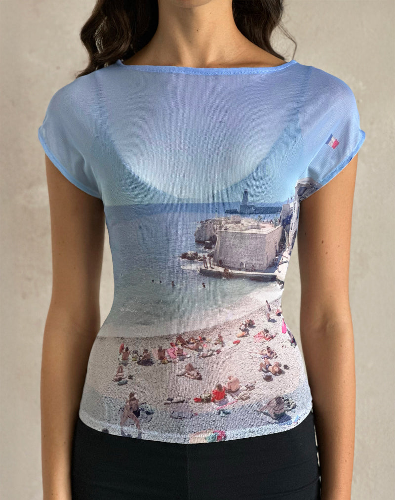 Imagen de Nova Top de malla estampada Cote D'Azur Azul Gráfico