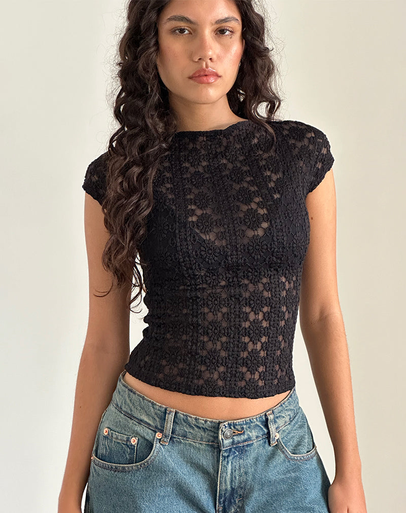 Nova Top de encaje negro