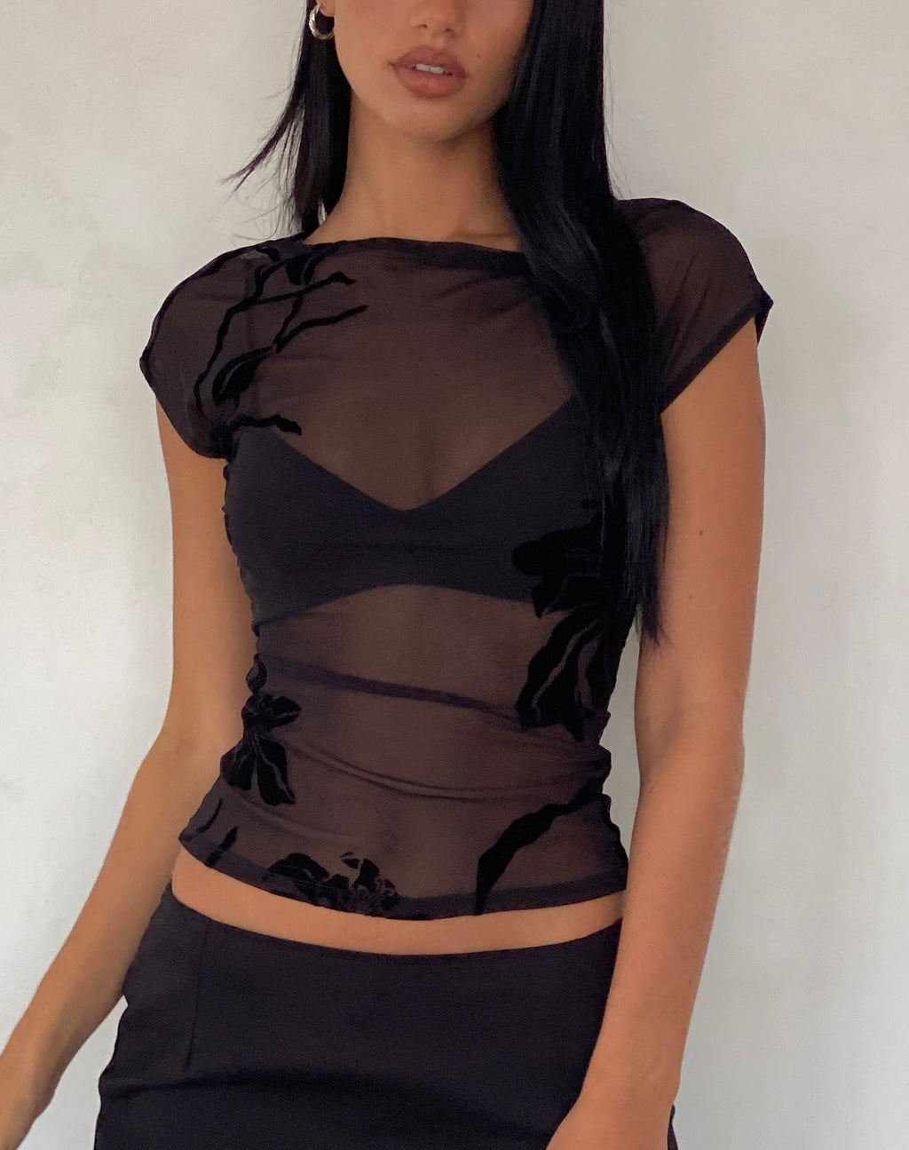 Nova Top en Orchids Flock Negro