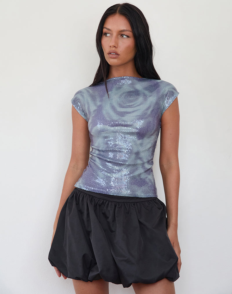 Top Novaria de lentejuelas abstractas rosa grisáceo