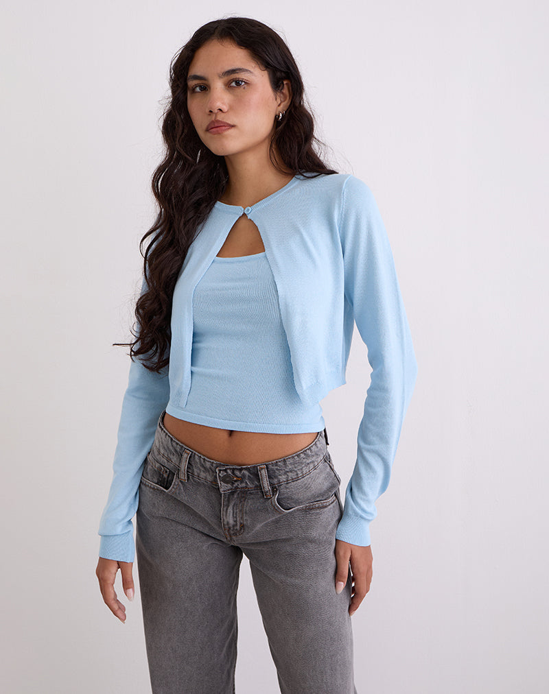 Imagen de Nuha Ribbed Cropped Cardigan en azul