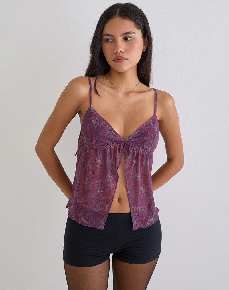 Imagen de la blusa Nukara Butterfly Top en color púrpura Regal Paisley.