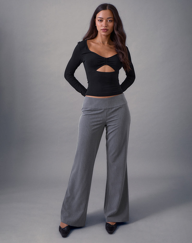 Imagen de Nyala Top de manga larga recortado en punto de rayón Negro