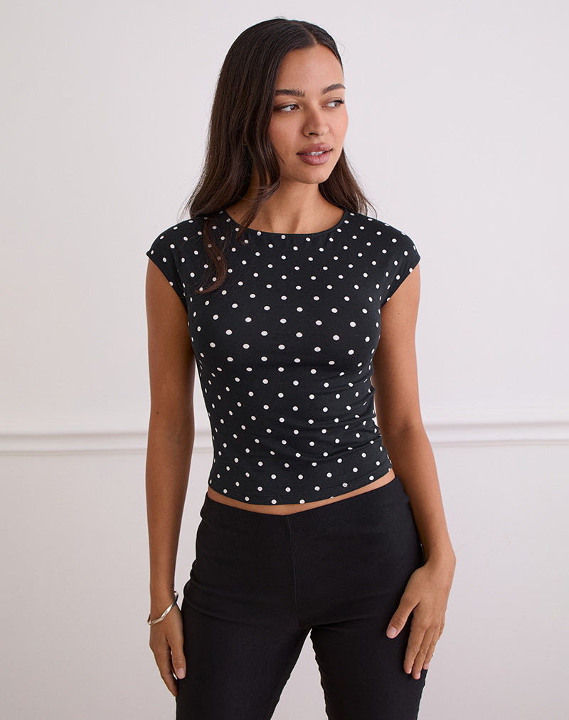 Top Nova en jersey de lunares negro