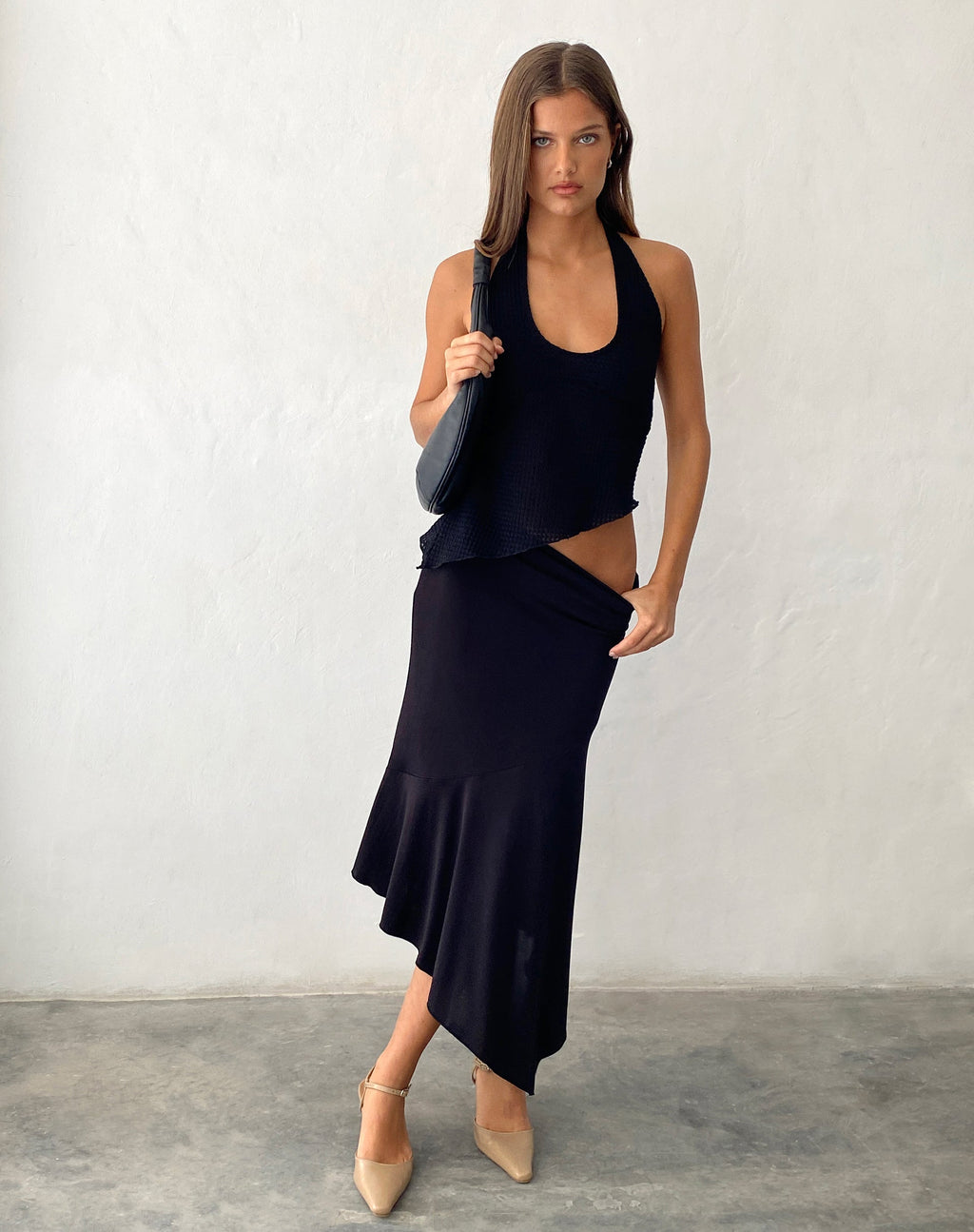 Top Oceane Cuello Haltern en Crochet Texturizado Negro