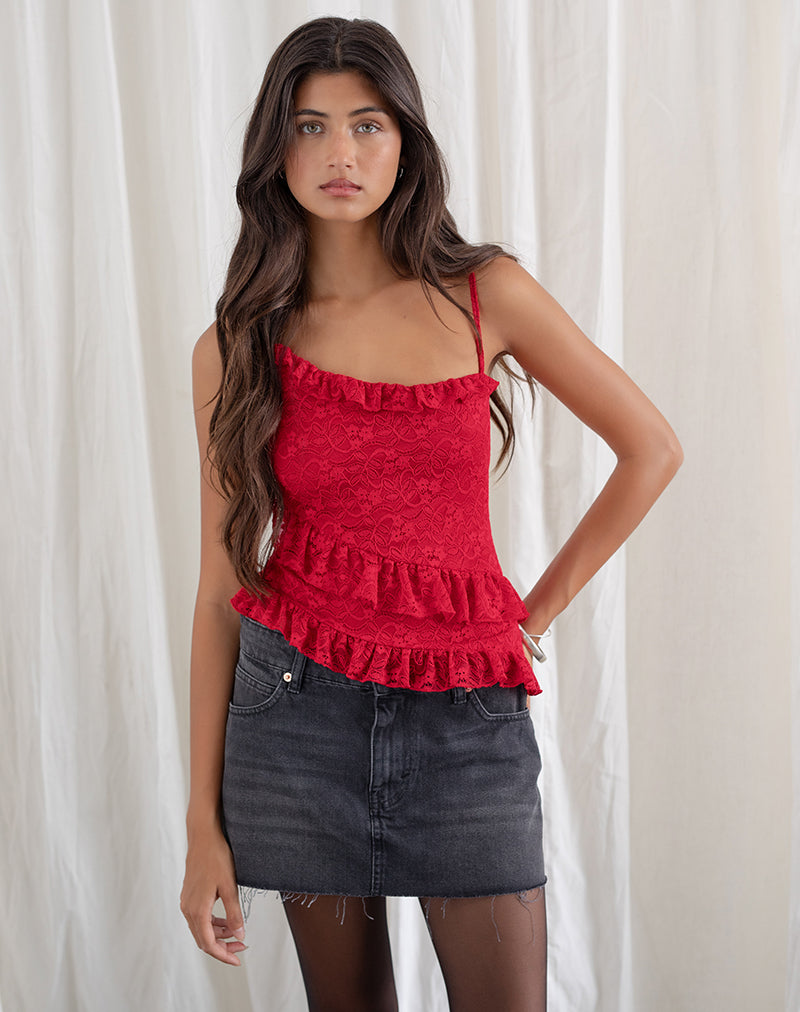 Imagen de Octavia Cami Top asimétrico de encaje Rojo