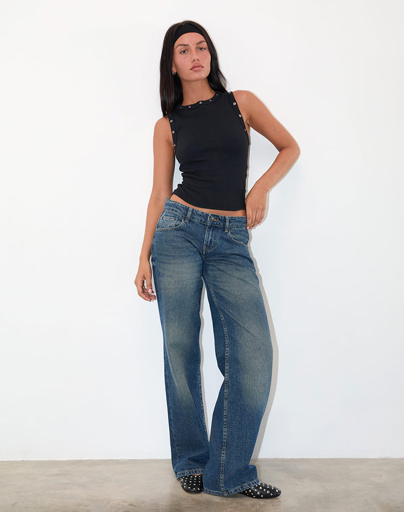 Camiseta de tirantes con ojales Omari en rib negro