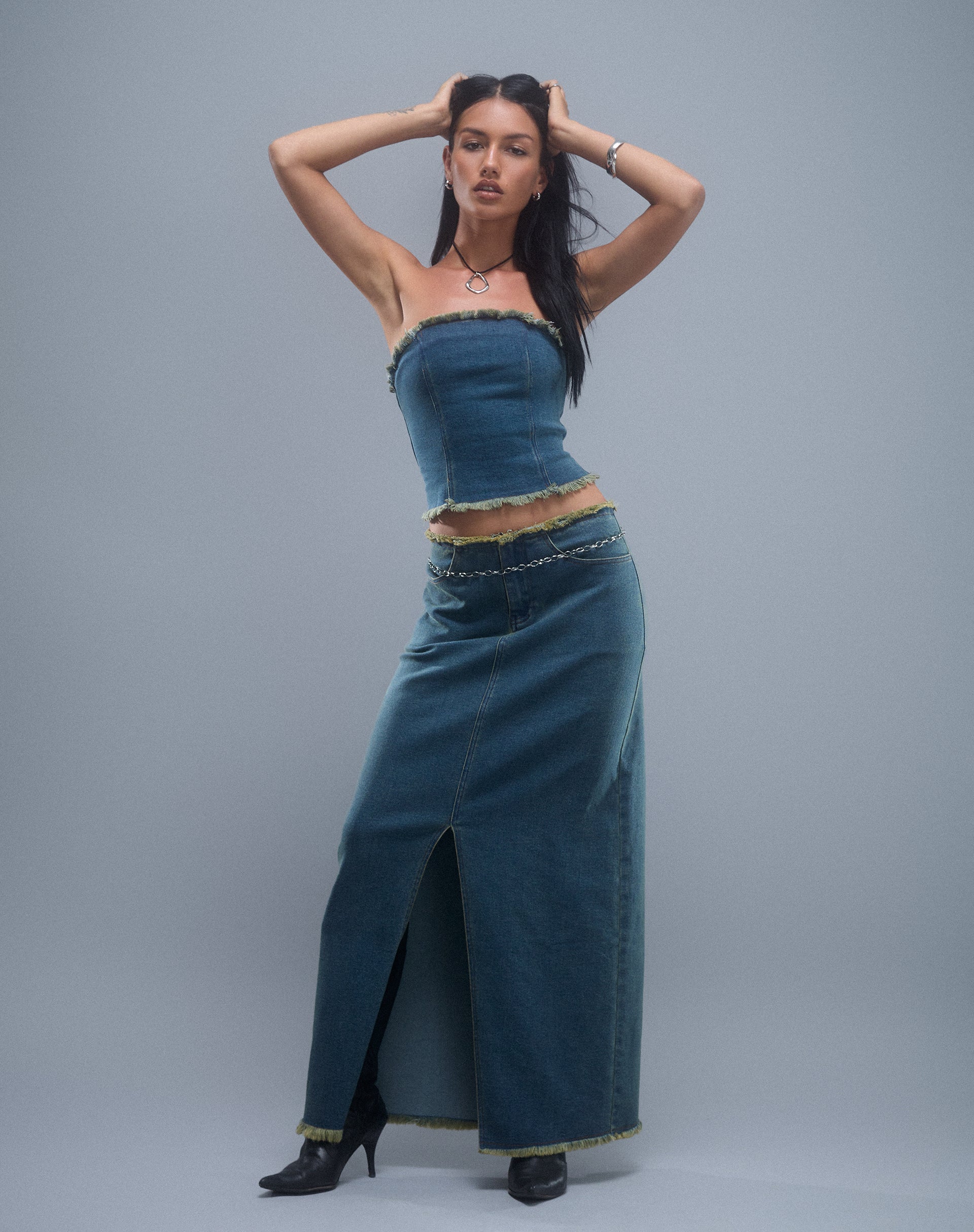 Imagen de Omas Denim Bandeau Top en marrón azul lavado ácido