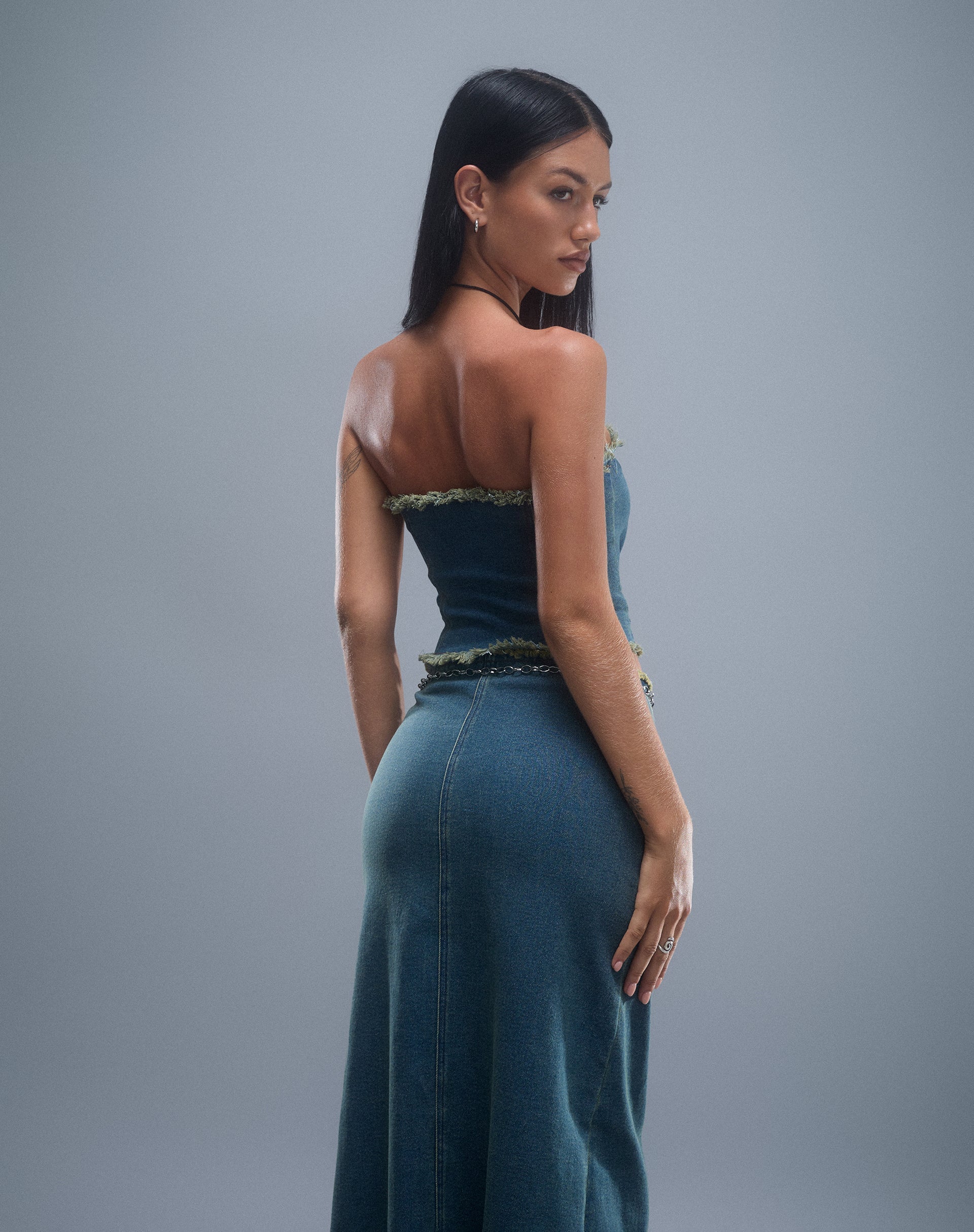 Imagen de Omas Denim Bandeau Top en marrón azul lavado ácido