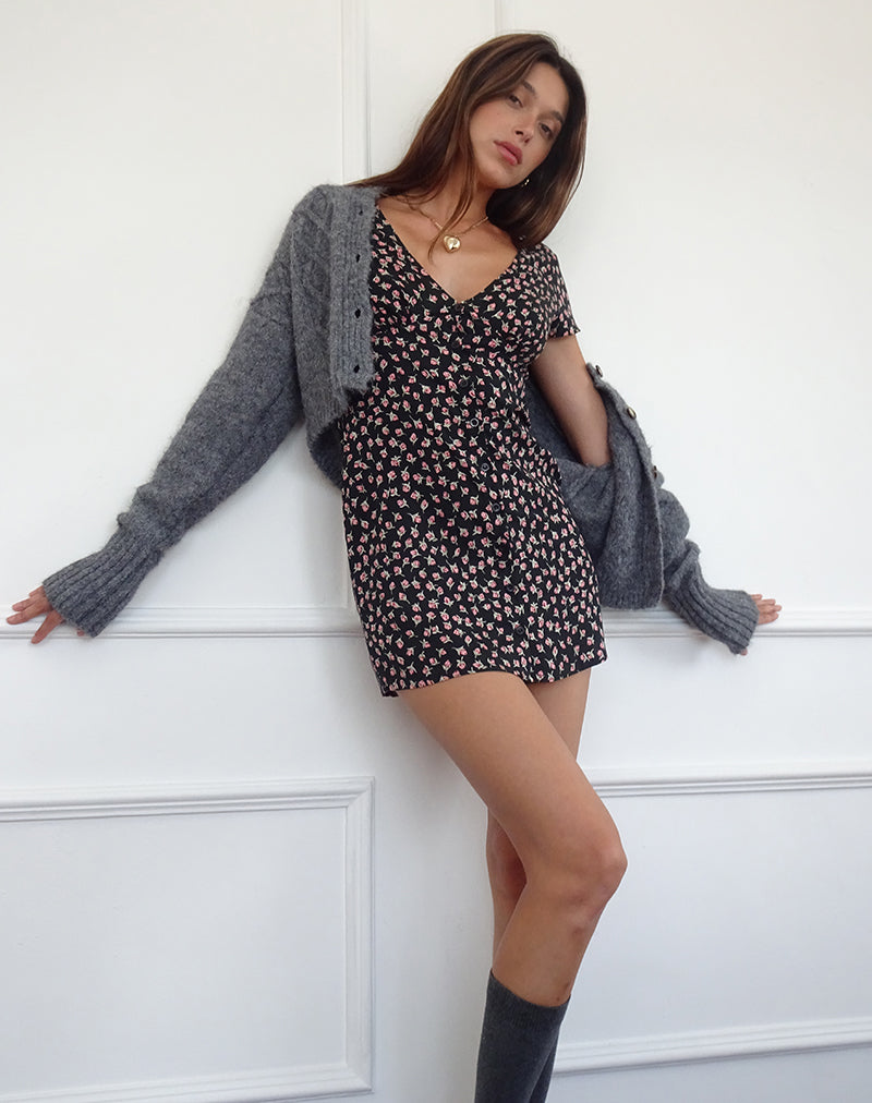 Imagen de Omoni Mini Dress in Red Rose Ditsy Black