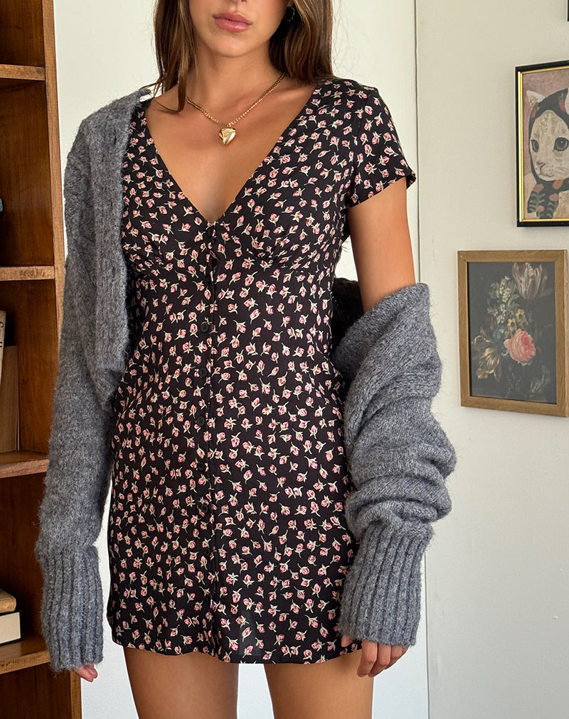 Imagen de Omoni Mini Dress in Red Rose Ditsy Black