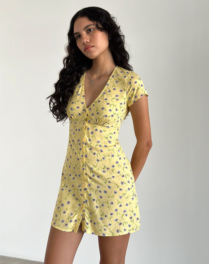 Minivestido Omoni en Wild Flower Lemon Drop