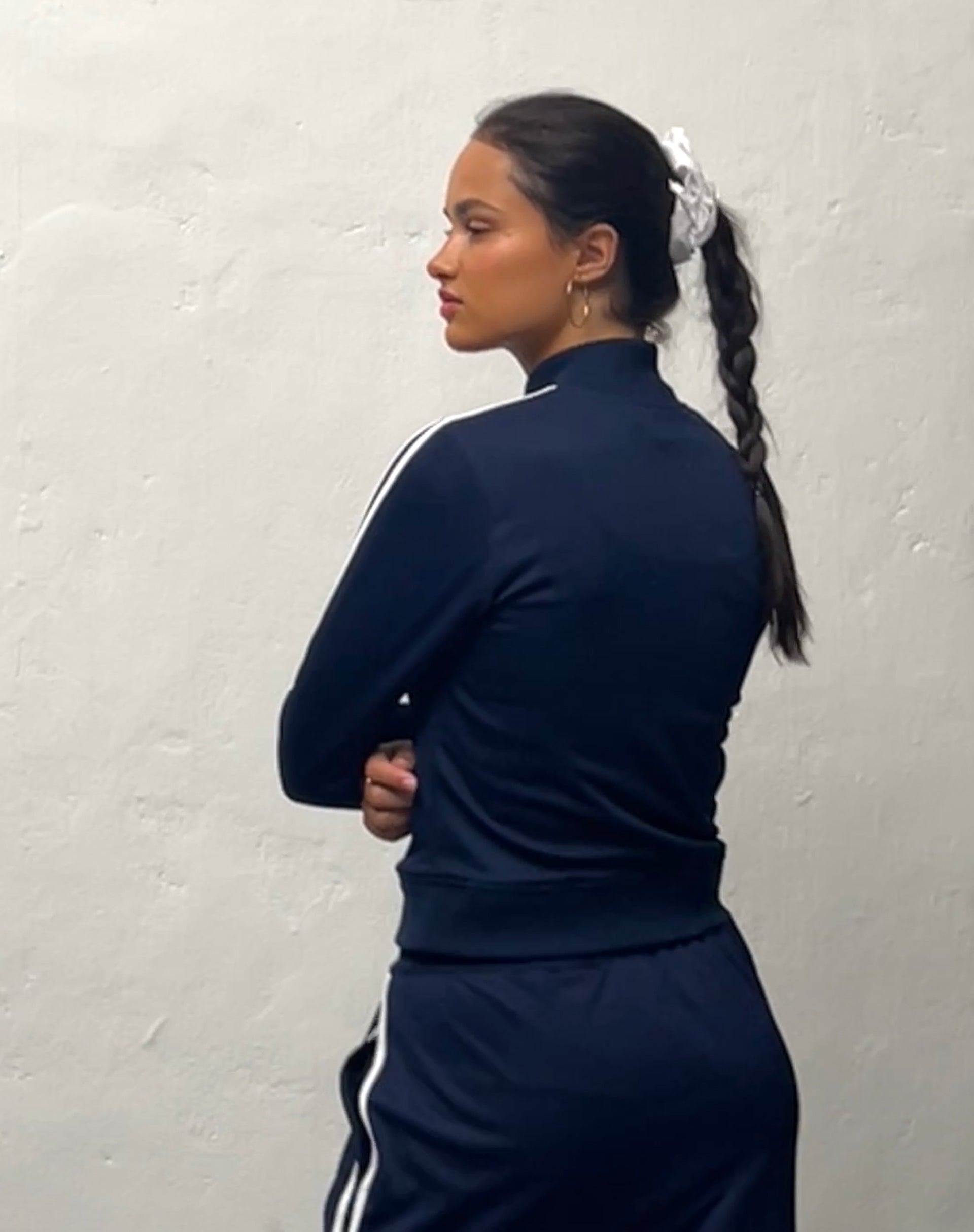 Imagen de Orion Zip Up Jumper in Navy with White Stripes and M Embroidery
