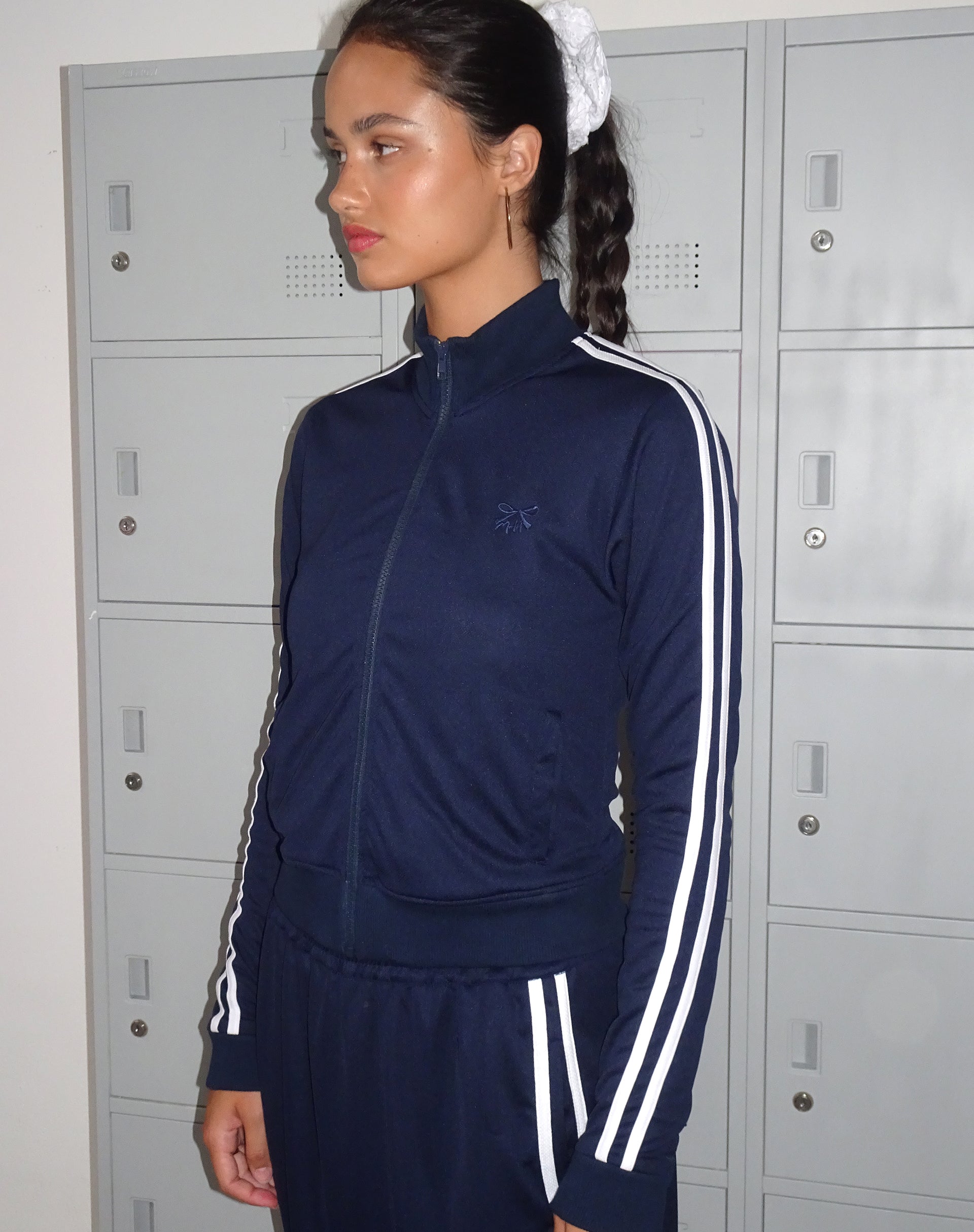 Imagen de Orion Zip Up Jumper in Navy with White Stripes and M Embroidery