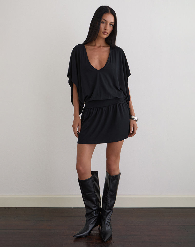 Imagen del minivestido Osiri Batwing Plunge de punto negro