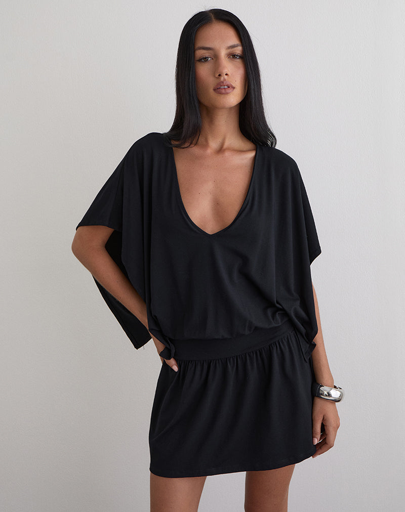 Imagen del minivestido Osiri Batwing Plunge de punto negro