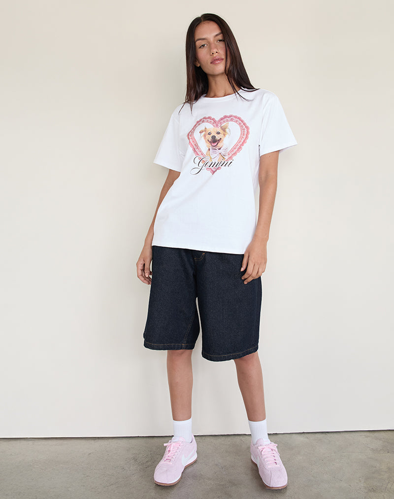Camiseta básica oversize blanca con estampado de mascotas Gemini Motel