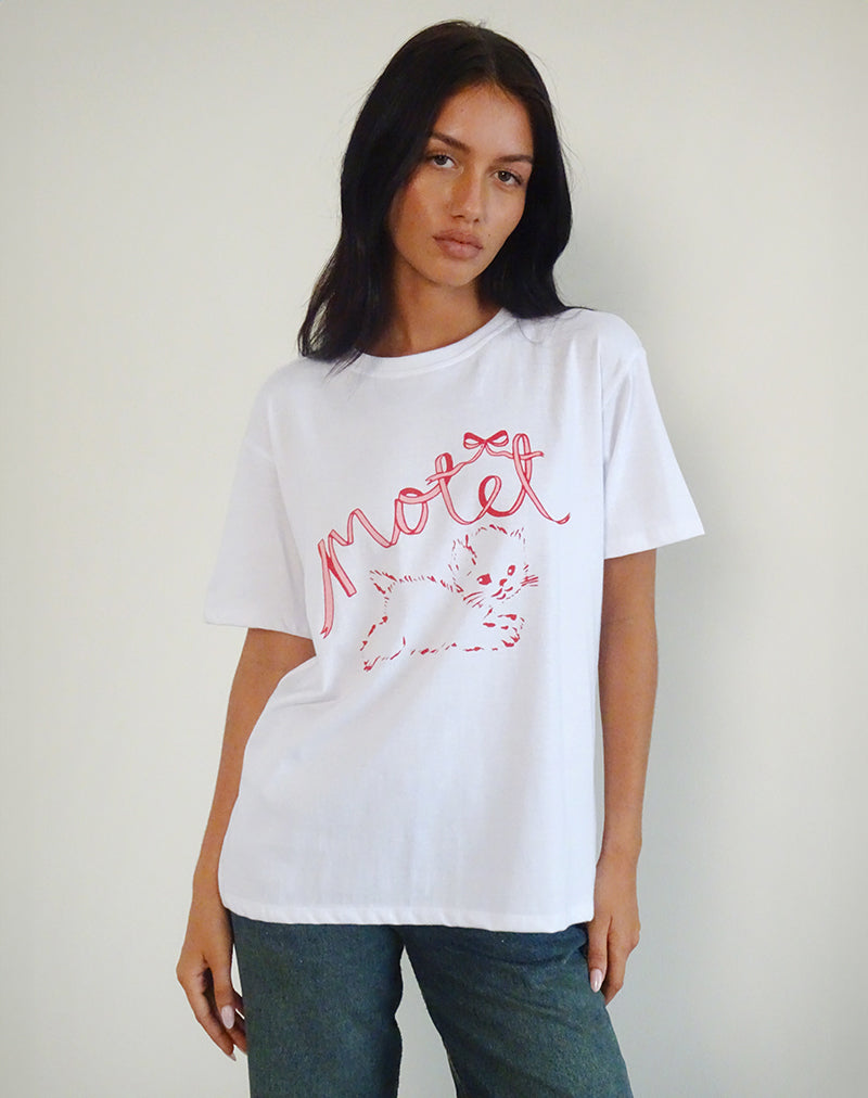 Imagen de Oversized Basic Tee in White with Kitty