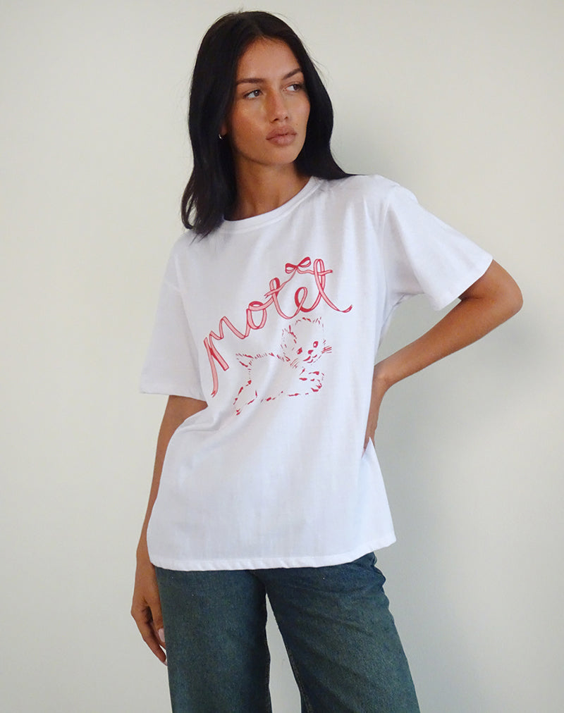 Imagen de Oversized Basic Tee in White with Kitty
