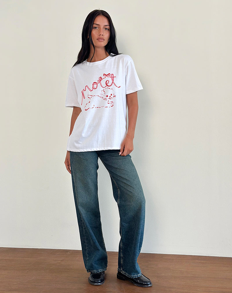 Imagen de Oversized Basic Tee in White with Kitty
