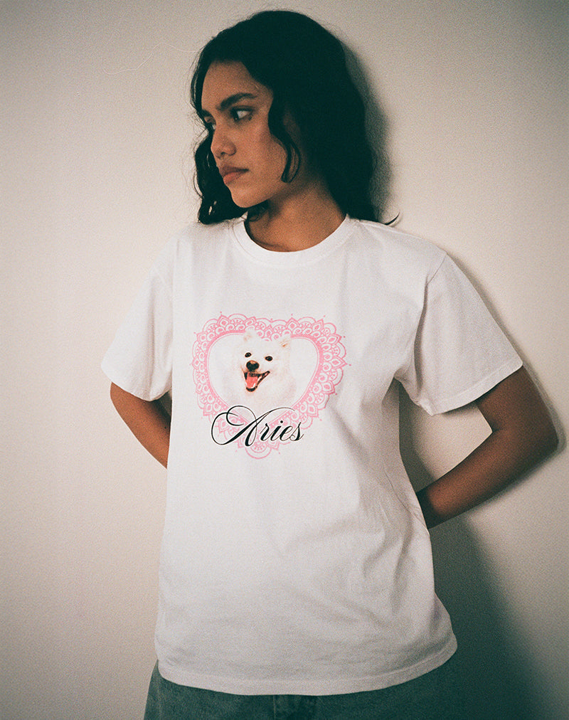 Imagen de Oversize Basic Tee in White with Aries Motel Pet Print