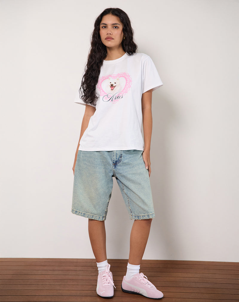 Camiseta básica oversize blanca con estampado de mascotas Aries Motel