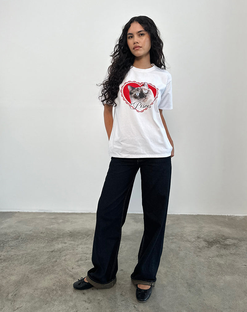Imagen de Oversized Basic Tee in White with Pisces Motel Pet