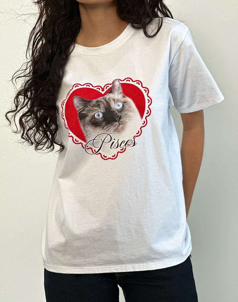 Camiseta básica oversize blanca con la mascota Piscis Motel