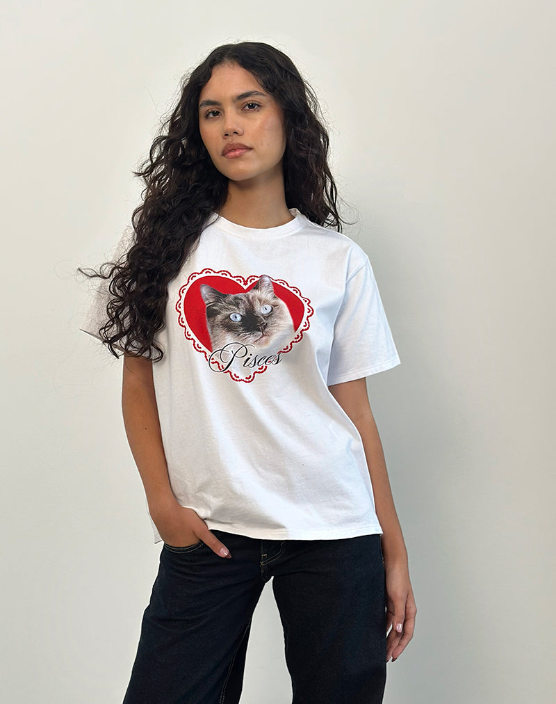 Camiseta básica oversize blanca con la mascota Piscis Motel