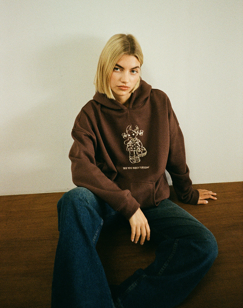 Image of Sudadera con capucha oversize en caoba oscuro con estampado See You Next Tuesday