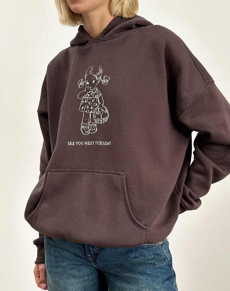 Sudadera oversize con capucha en caoba oscuro y estampado See You Next Tuesday